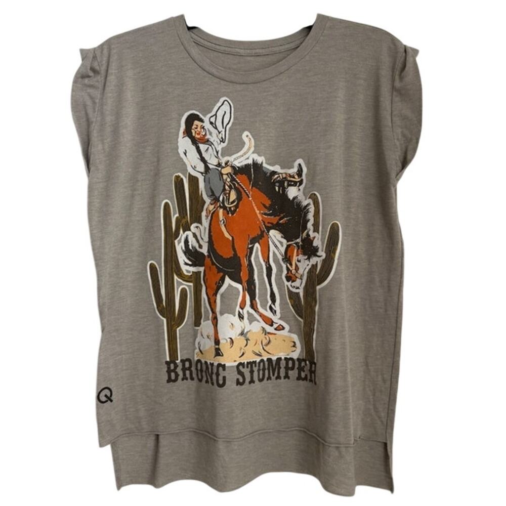 NWOT Rodeo Quincy Bronc Cuffed Tee Heathered Brown Size Medium